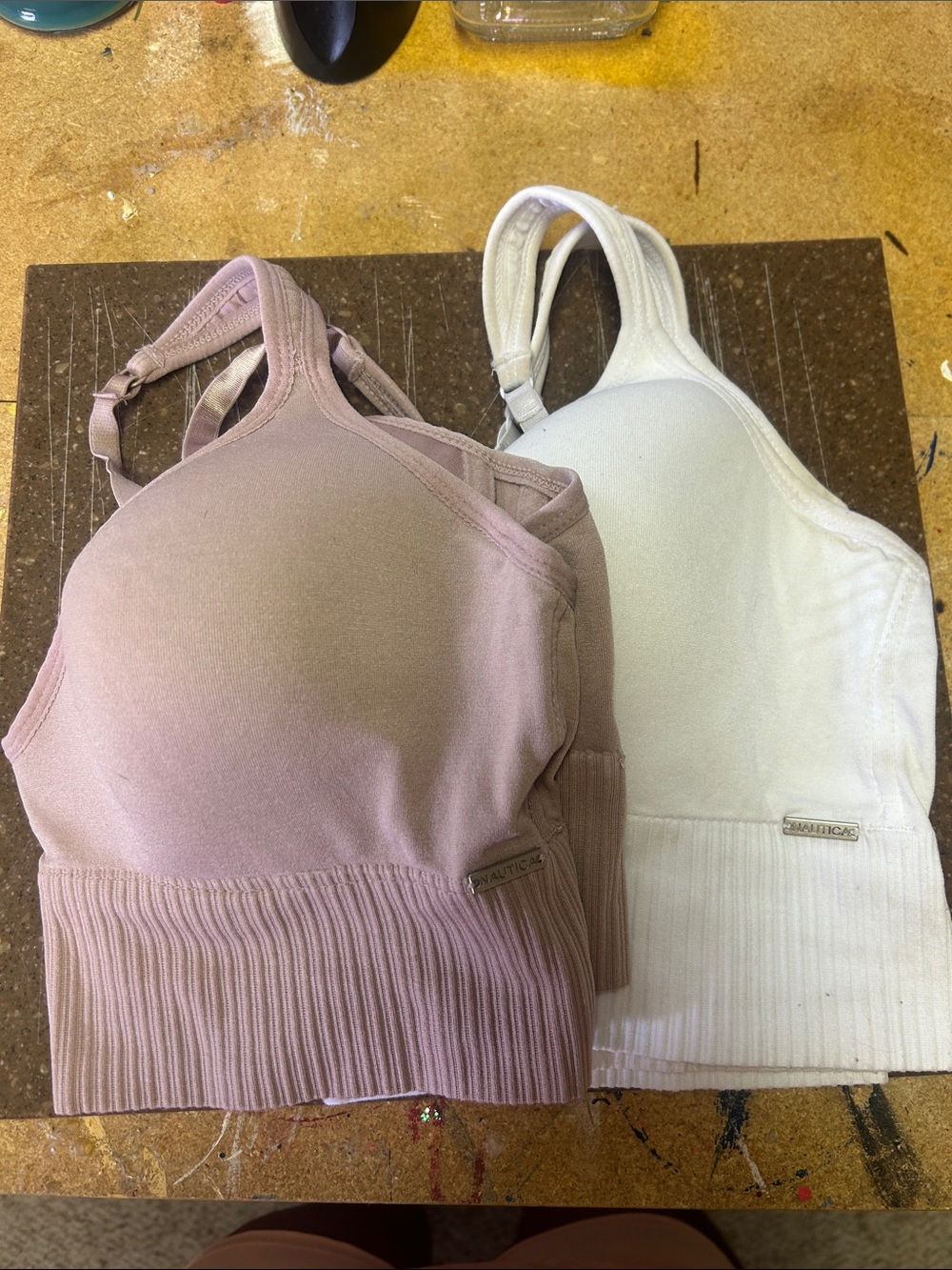 Nautica Mauve and White Longline Ribbed Sports Bralettes